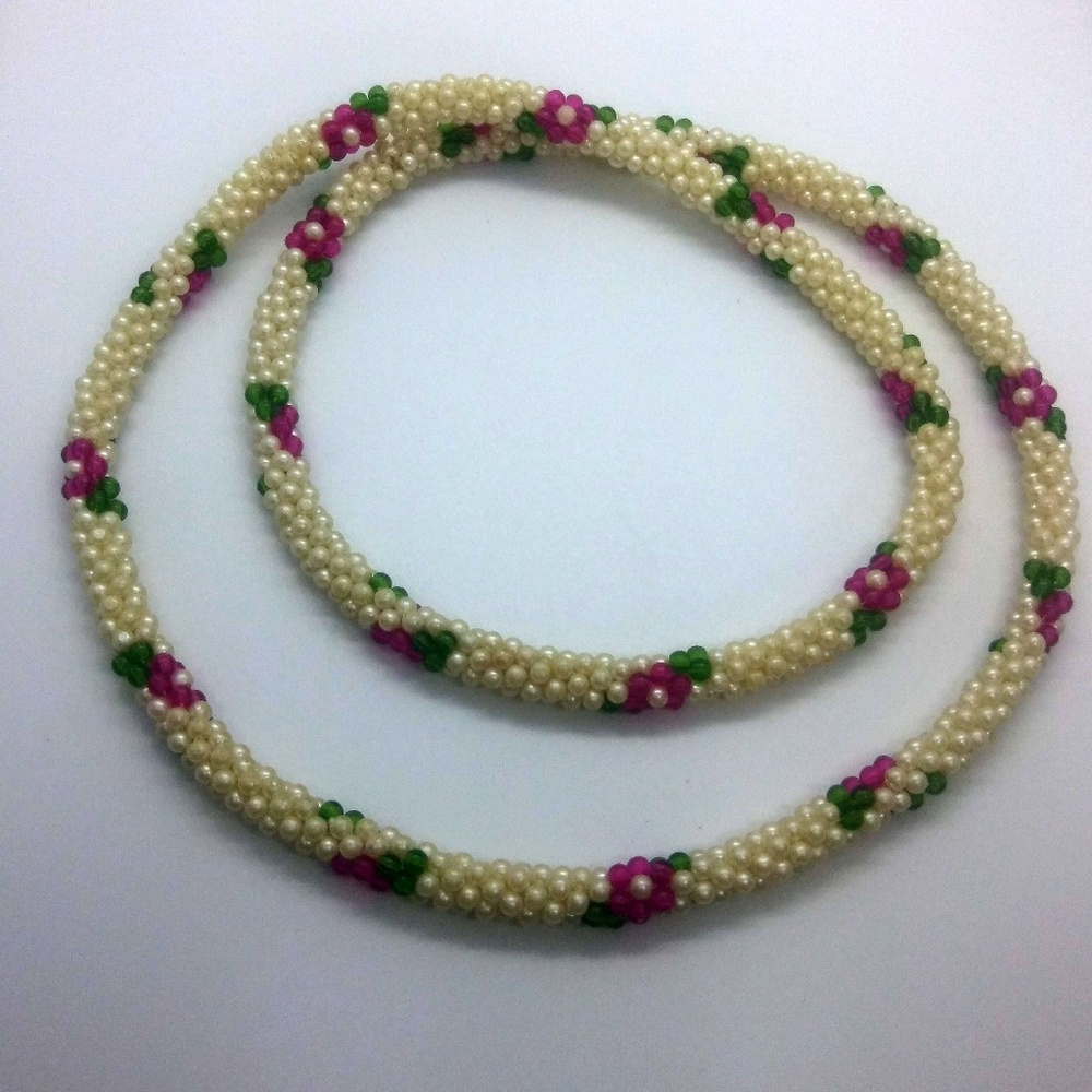 Vintage  Woven Seed Pearl Floral Pink Necklace